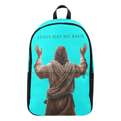 "Jesus Has My Back" Christian Backpack-Black Side Accent (Choose Green or Blue shades)