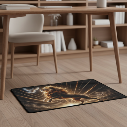 Lion of Judah and the Holy Spirit Area Rug with Golden Rays - Black Binding 31"x20"