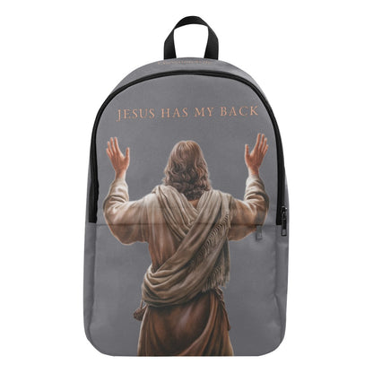"Jesus Has My Back" Graphic design Christian Backpack (Choose Grey Shade)