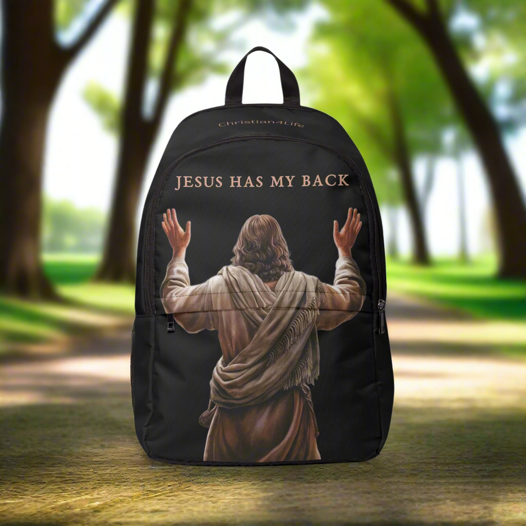 "Jesus Has My Back" Graphic design Christian Backpack (black) Bags Christian4Life