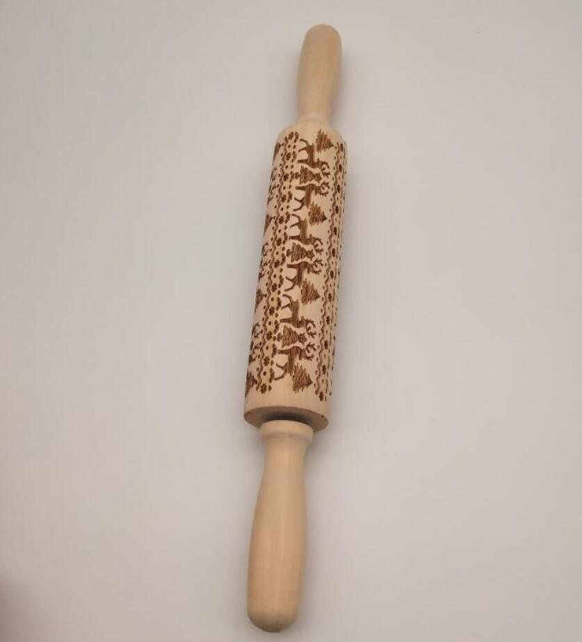 Rolling Pin with Reindeer Christmas Embossing - 13 inch Accessories Christian4Life