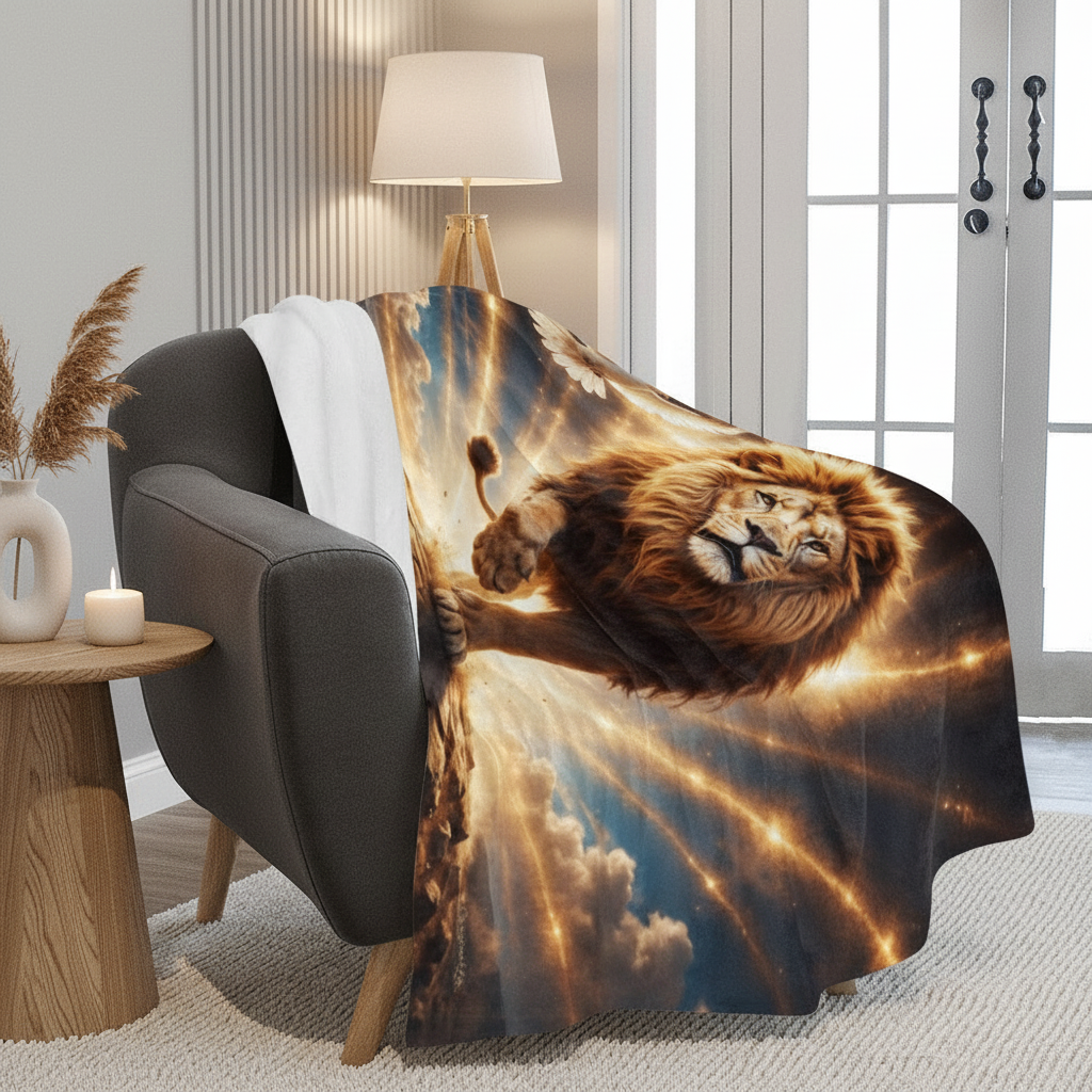 Lion of Judah, Holy Spirit, Clouds and Golden Rays -Ultra-Soft Micro Fleece Blanket (4 sizes)