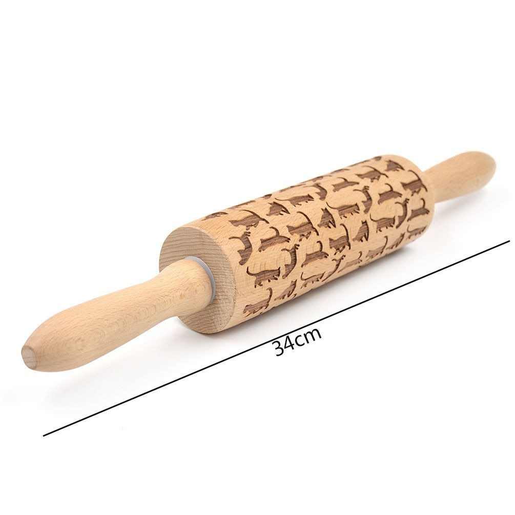 Rolling Pin with Reindeer Christmas Embossing - 13 inch Accessories Christian4Life