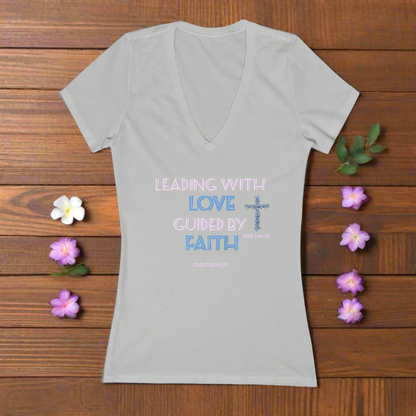 Leading with Love-Women's Jersey Short Sleeve Deep V-Neck Tee