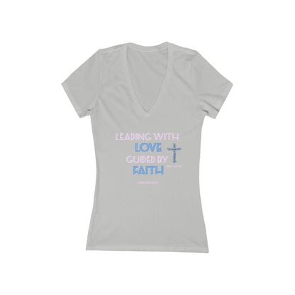 Leading with Love-Women's Jersey Short Sleeve Deep V-Neck Tee