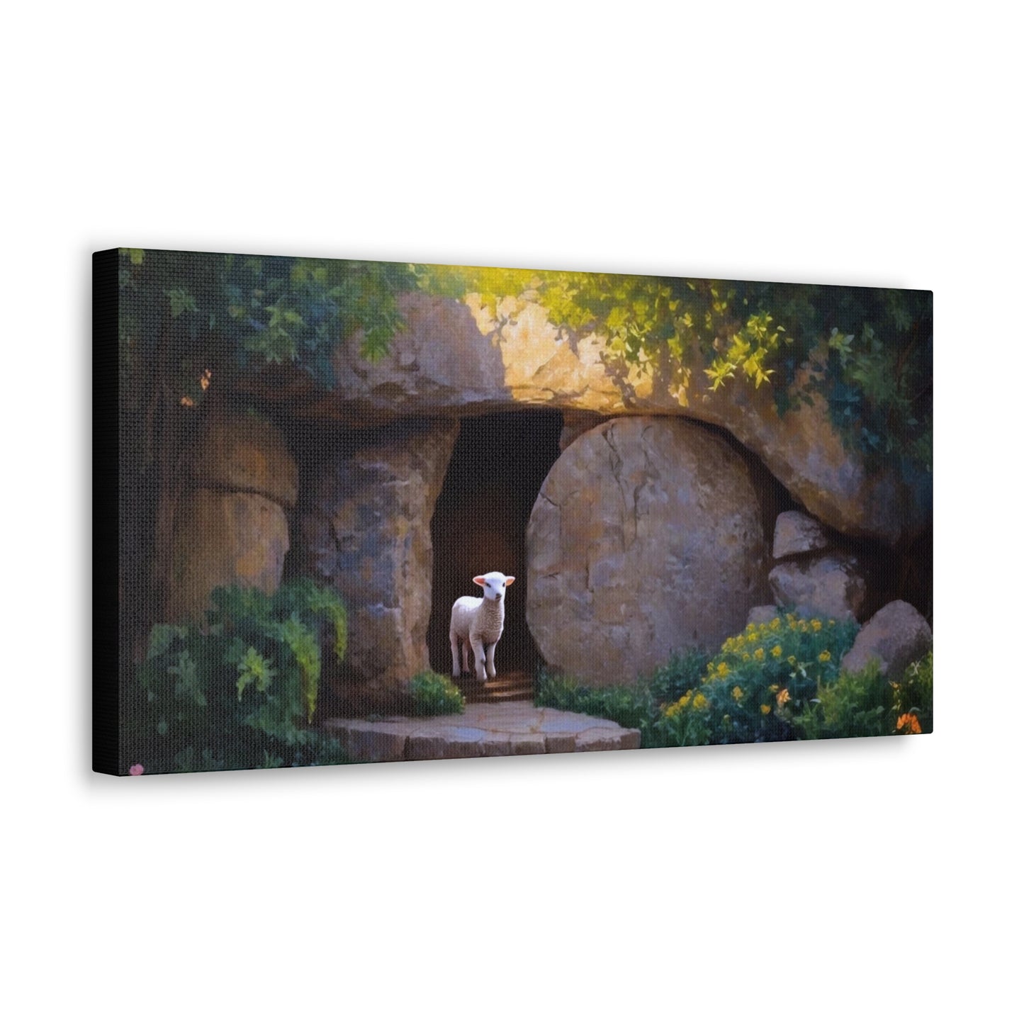 He is Risen, Tomb and Lamb Christian Wall Art Canvas, Easter (multiple sizes)