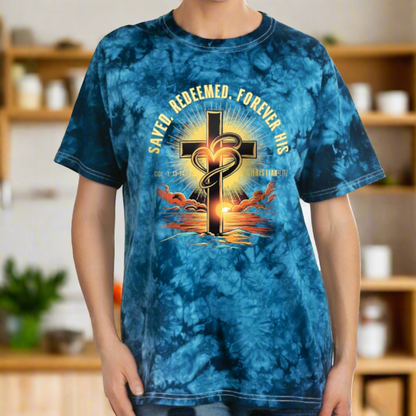 Unisex "Saved, Redeemed, Forever His" Christian Tie-Dye T-shirt