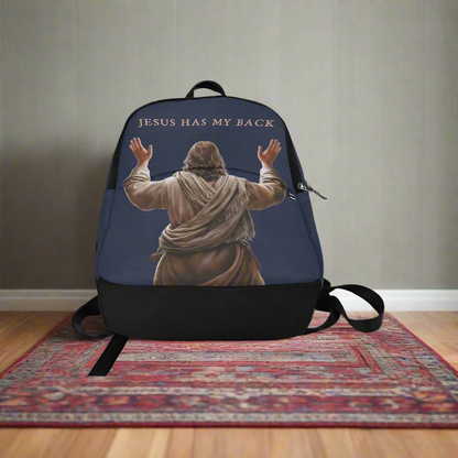 "Jesus Has My Back" design Christian Backpack (Choose Blue Shade)