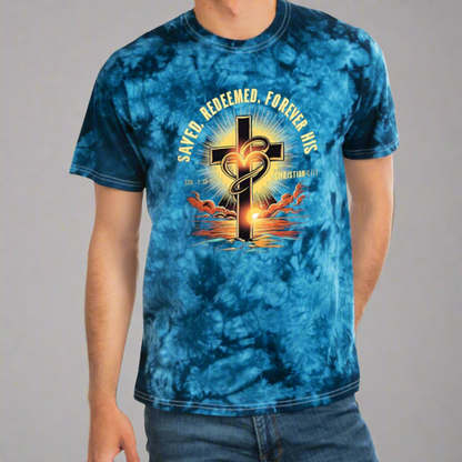 Unisex "Saved, Redeemed, Forever His" Christian Tie-Dye T-shirt