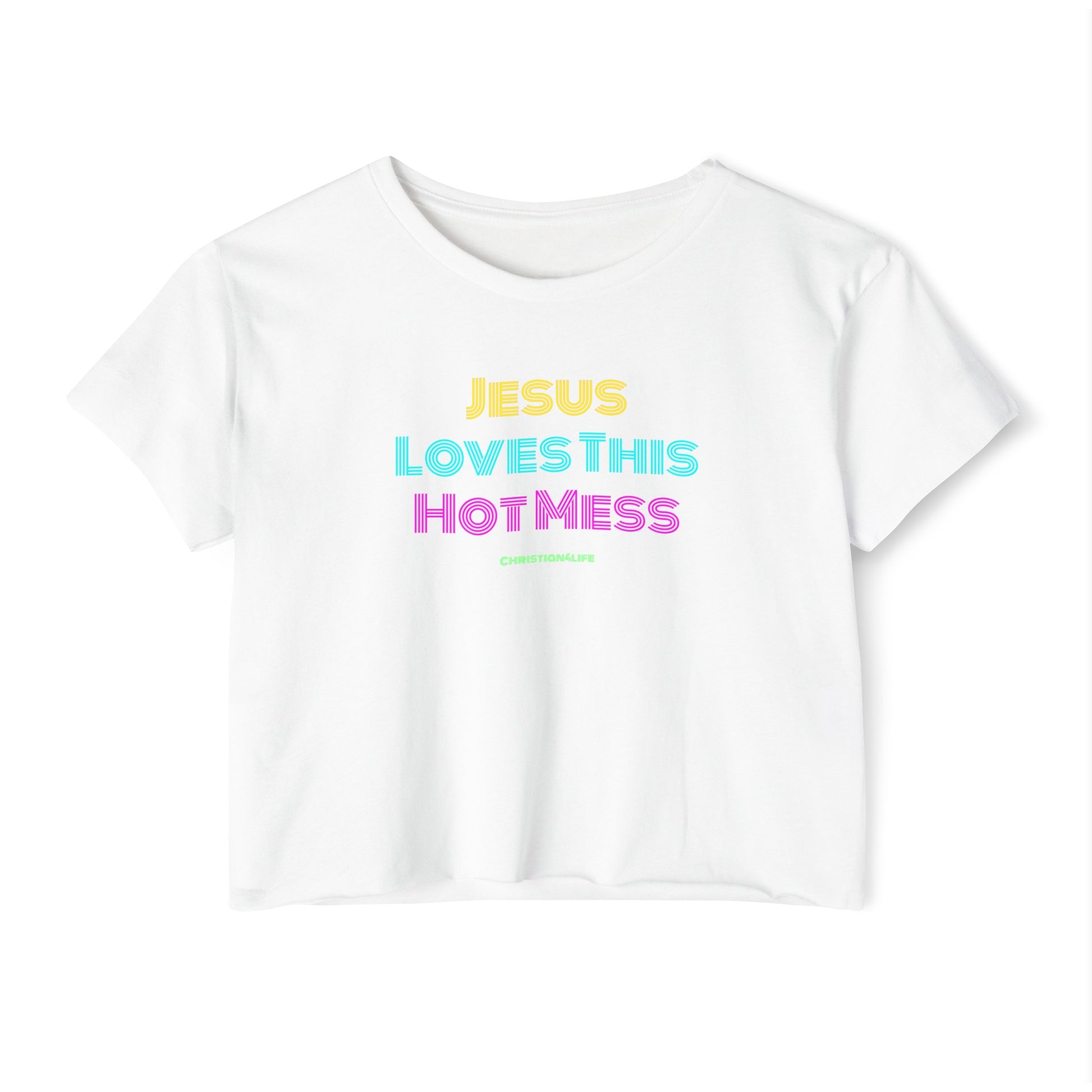 Jesus Loves this Hot Mess -Women's Festival Crop Top T-Shirt Christian4Life