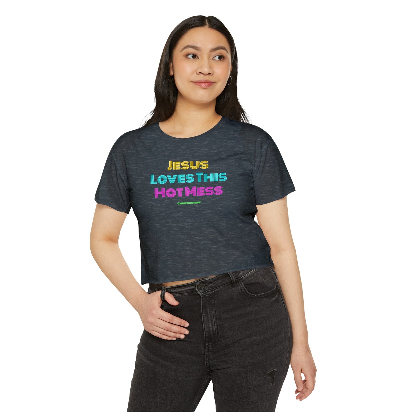 Jesus Loves this Hot Mess -Women's Festival Crop Top T-Shirt Christian4Life