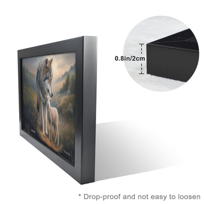 Framed- Wolf and Lamb, Christian Wall Art, Black Framed Canvas Print, Isaiah 11:6