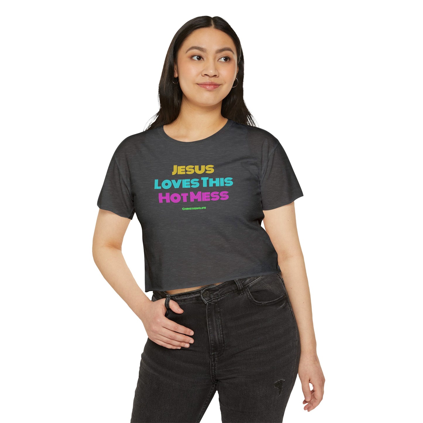 Jesus Loves this Hot Mess -Women's Festival Crop Top T-Shirt Christian4Life