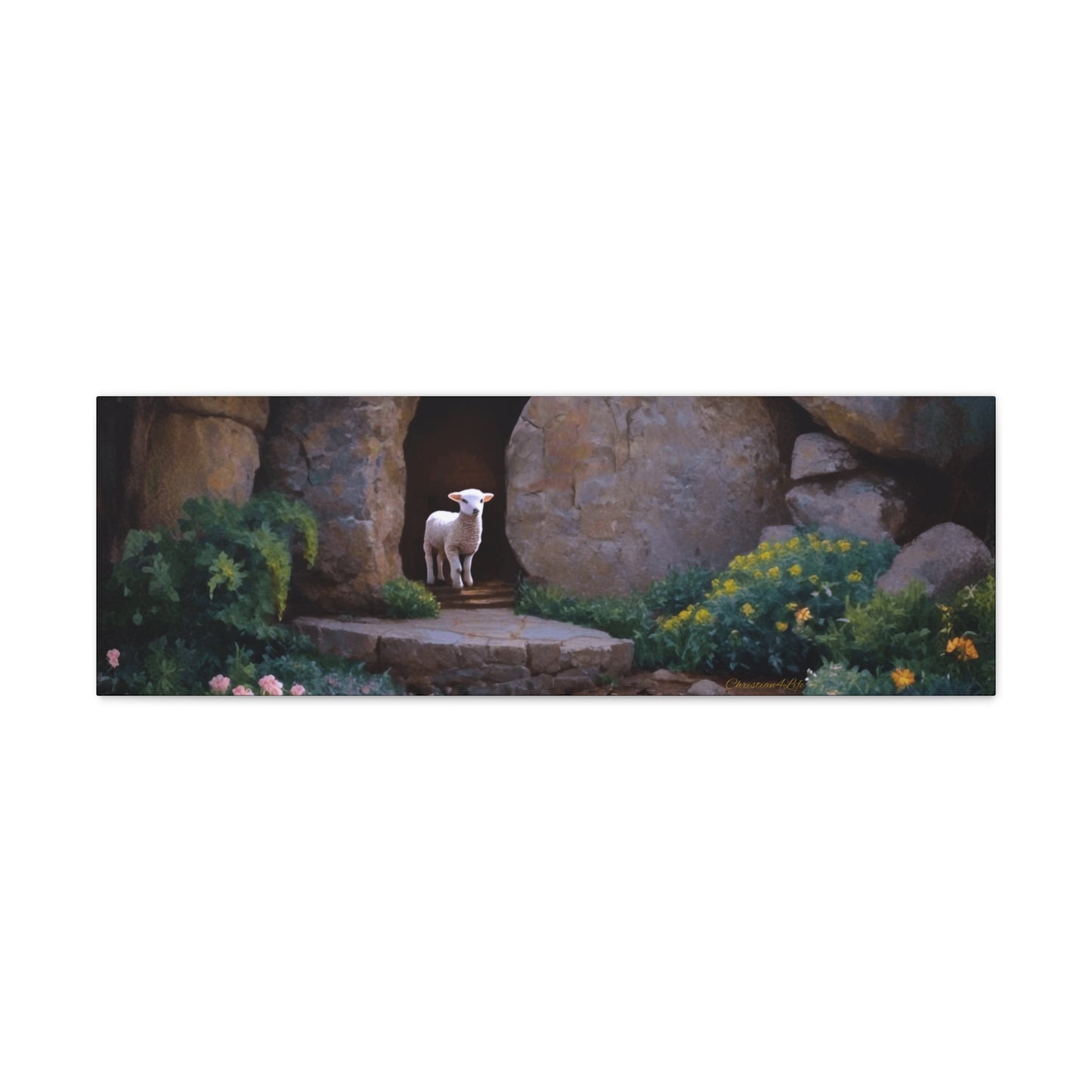 He is Risen, Tomb and Lamb Christian Wall Art Canvas, Easter (multiple sizes)