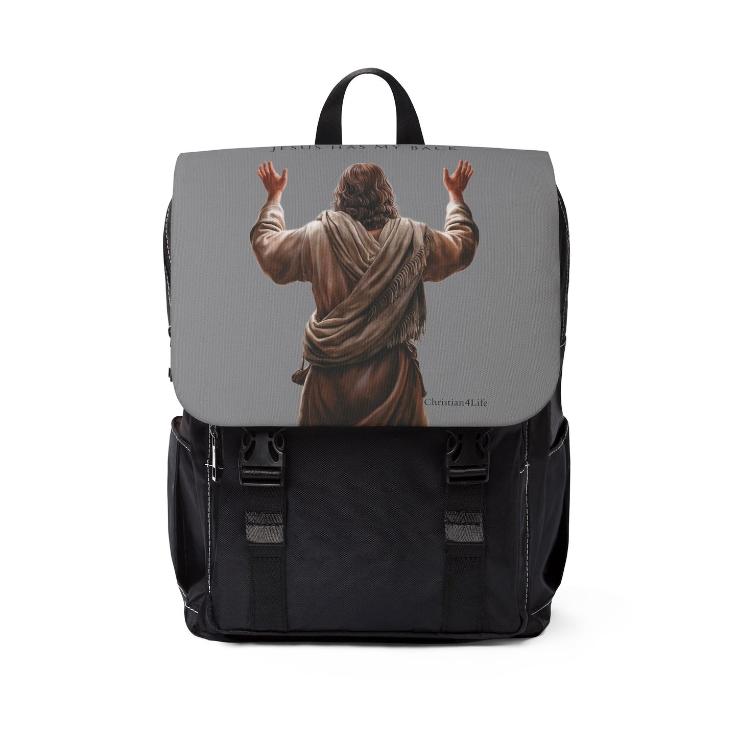 "Jesus Has My Back" Unisex Casual Shoulder Backpack, Backpack-Purse (grey)