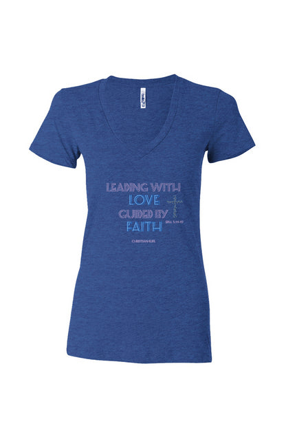 Leading with Love-Women's Jersey Short Sleeve Deep V-Neck Tee T-Shirt Christian4Life