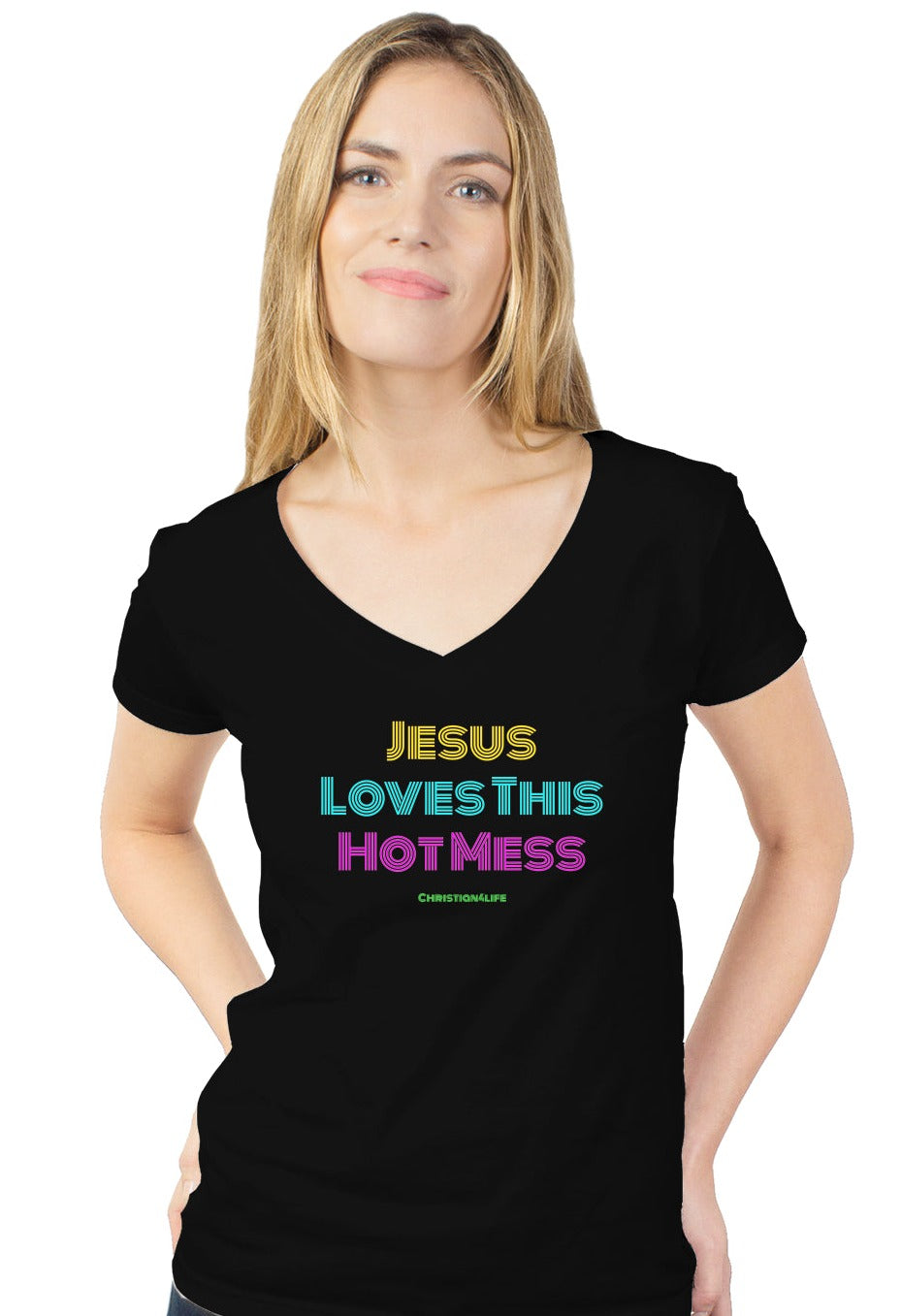 Jesus Loves this Hot Mess - womens tultex v neck