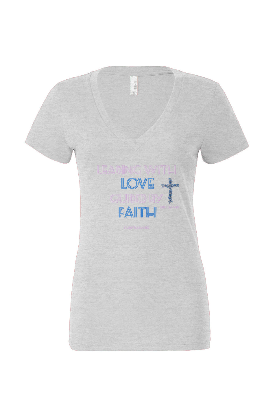 Leading with Love-Women's Jersey Short Sleeve Deep V-Neck Tee T-Shirt Christian4Life