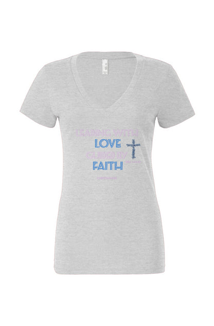 Leading with Love-Women's Jersey Short Sleeve Deep V-Neck Tee T-Shirt Christian4Life