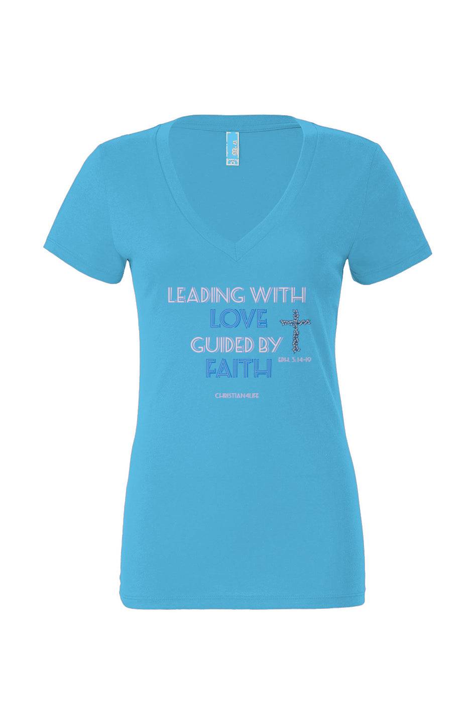 Leading with Love-Women's Jersey Short Sleeve Deep V-Neck Tee T-Shirt Christian4Life