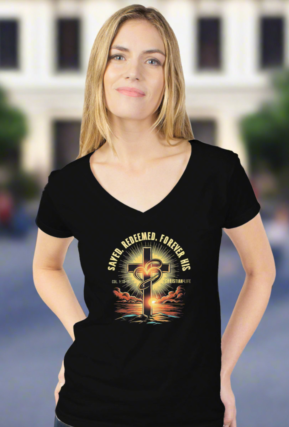 Saved and Redeemed-Women's tultex v neck