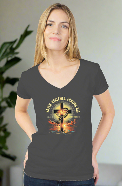 Saved and Redeemed-Women's tultex v neck