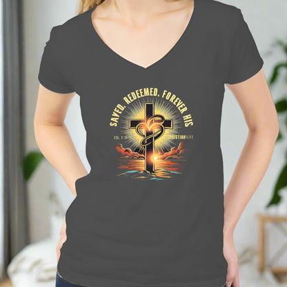 Saved and Redeemed-Women's tultex v neck