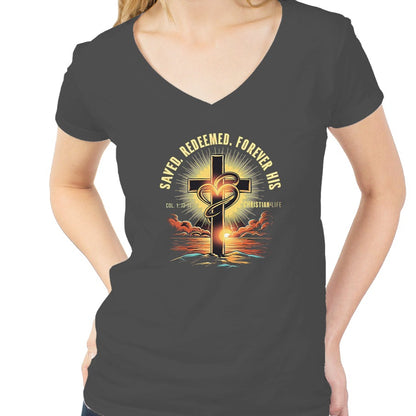 Saved and Redeemed-Women's tultex v neck