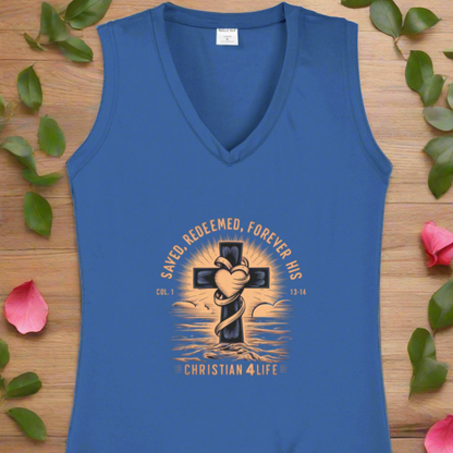 Saved and Redeemed Ladies Competitor V-Neck Tee