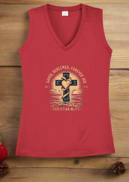 Saved and Redeemed Ladies Competitor V-Neck Tee