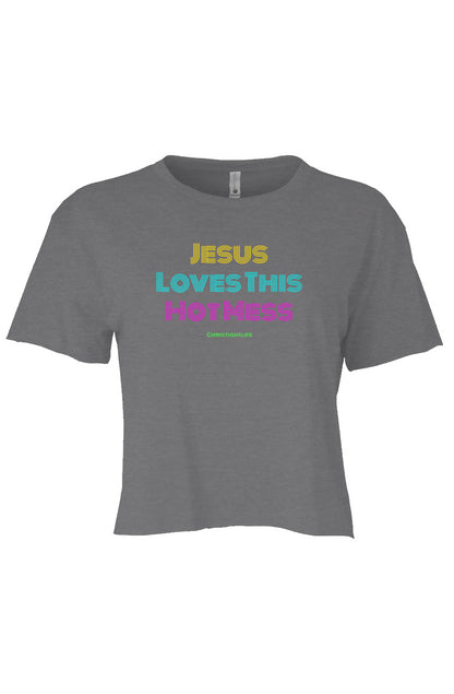 Jesus Loves this Hot Mess -Women's Festival Crop Top T-Shirt Christian4Life