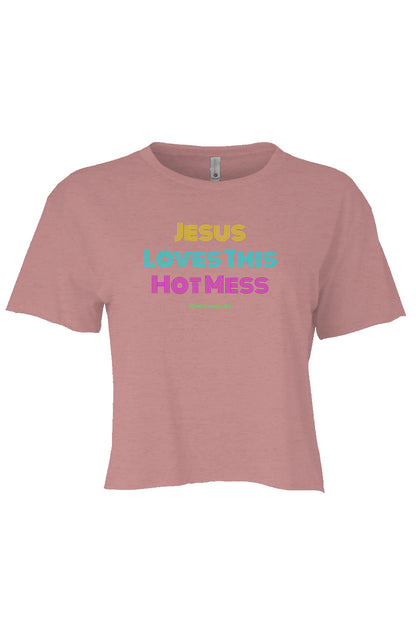 Jesus Loves this Hot Mess -Women's Festival Crop Top T-Shirt Christian4Life