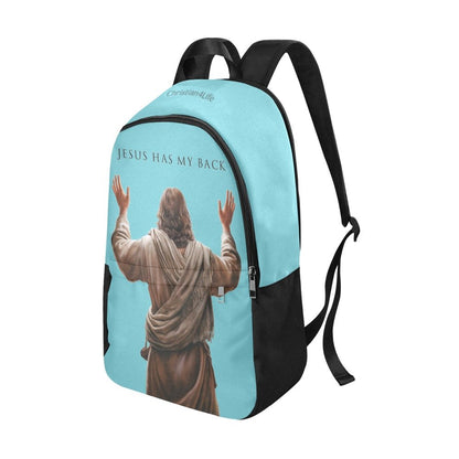 "Jesus Has My Back" Christian Backpack-Black Side Accent (Choose Green or Blue shades)