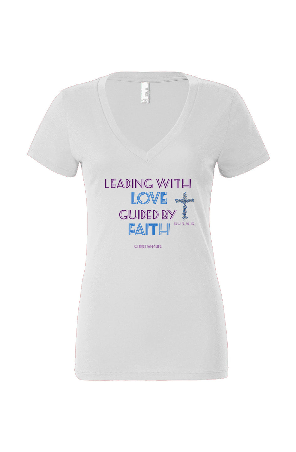 Leading with Love-Women's Jersey Short Sleeve Deep V-Neck Tee T-Shirt Christian4Life