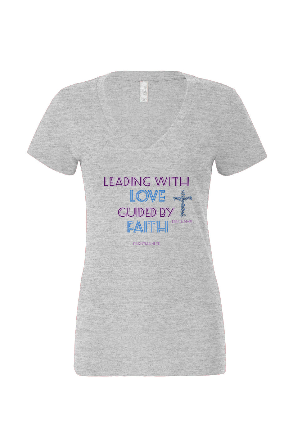 Leading with Love-Women's Jersey Short Sleeve Deep V-Neck Tee T-Shirt Christian4Life