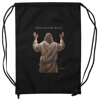 "Jesus Has My Back" Non-Woven Drawstring Backpack 14" x 18" bags Christian4Life