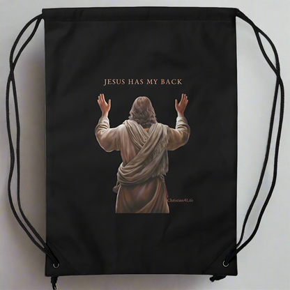 "Jesus Has My Back" Non-Woven Drawstring Backpack 14" x 18" bags Christian4Life