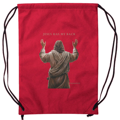 "Jesus Has My Back" Non-Woven Drawstring Backpack 14" x 18" bags Christian4Life