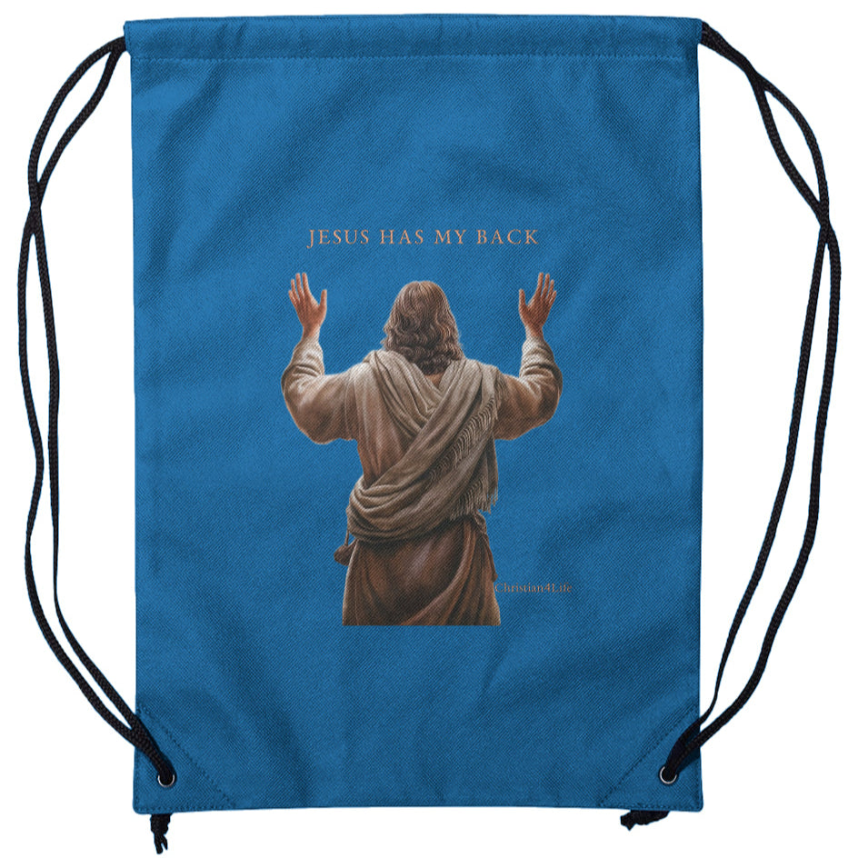 "Jesus Has My Back" Non-Woven Drawstring Backpack 14" x 18" bags Christian4Life