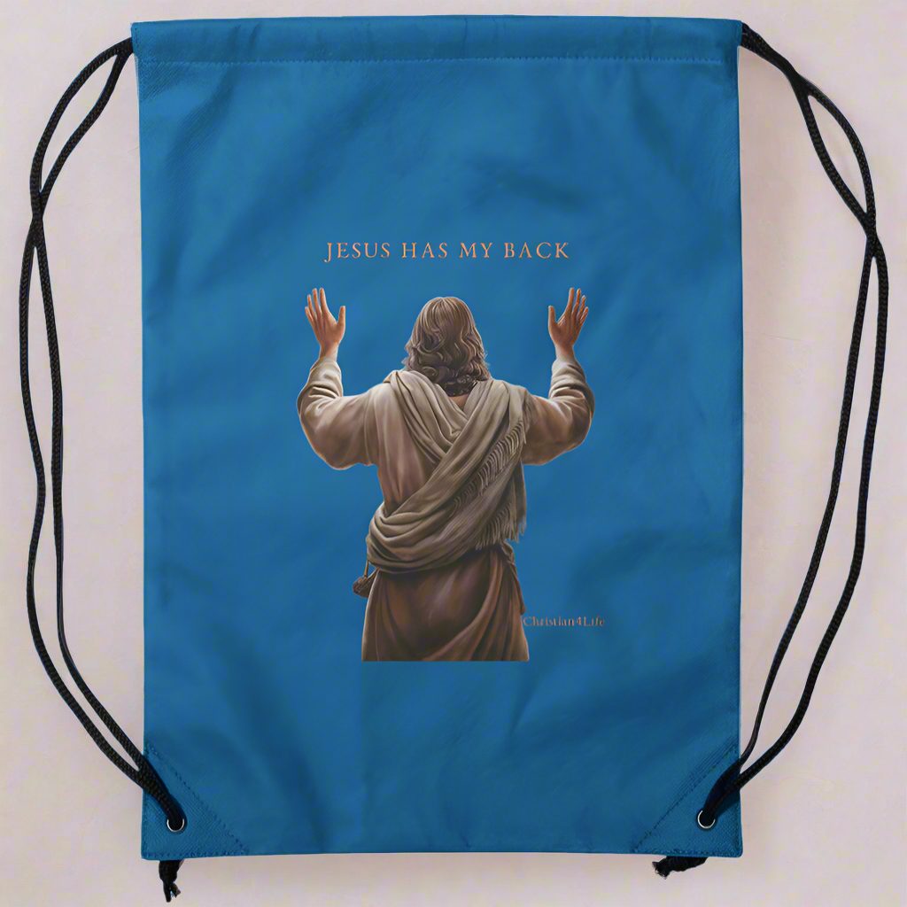 "Jesus Has My Back" Non-Woven Drawstring Backpack 14" x 18" bags Christian4Life