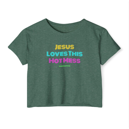 Jesus Loves this Hot Mess -Women's Festival Crop Top T-Shirt Christian4Life