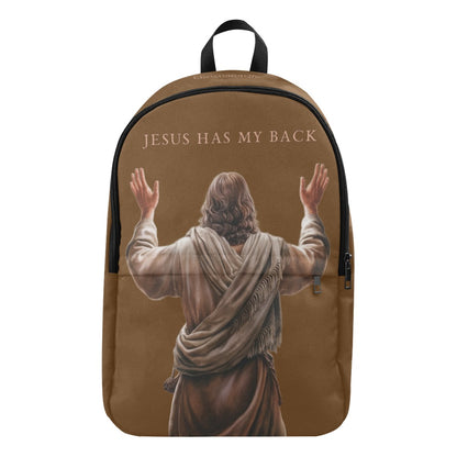 "Jesus Has My Back" Graphic design Christian Backpack (Choose Brown Shade)