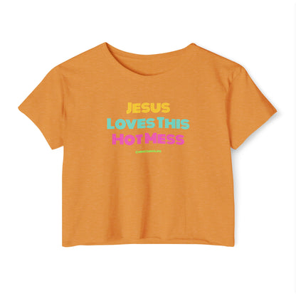 Jesus Loves this Hot Mess -Women's Festival Crop Top T-Shirt Christian4Life