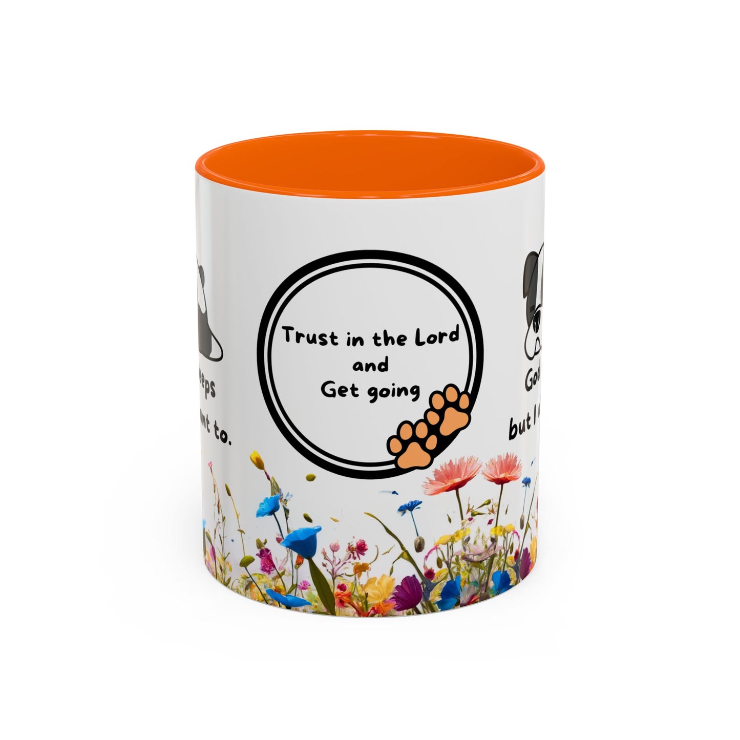 Christian  11oz and 15oz Accent Coffee Mug "God never sleeps" (with flowers)