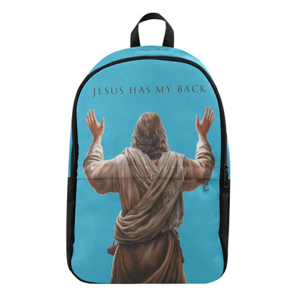 "Jesus Has My Back" Christian Backpack-Black Side Accent (Choose Green or Blue shades)
