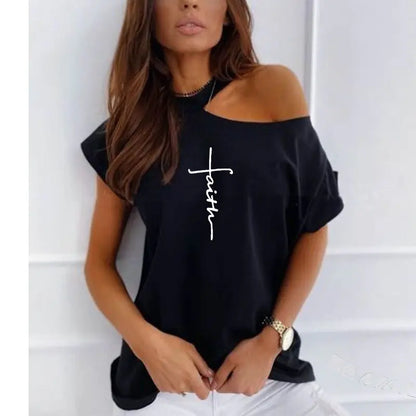 Faith Cross Christian Print Women's Casual TShirt T-Shirt Christian4Life