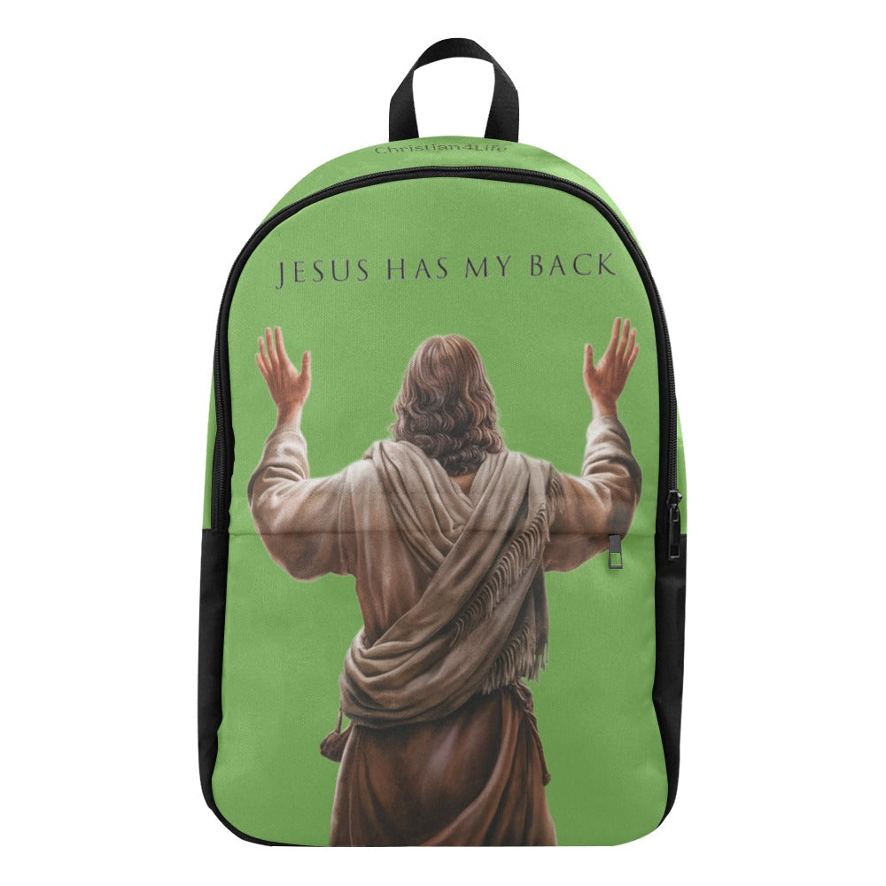 "Jesus Has My Back" Christian Backpack-Black Side Accent (Choose Green or Blue shades)