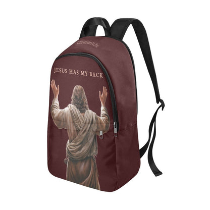 "Jesus Has My Back" Graphic design Christian Backpack (Choose Brown Shade)