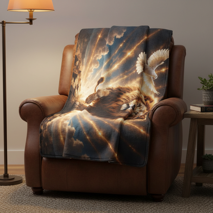 Lion of Judah, Holy Spirit, Clouds and Golden Rays -Ultra-Soft Micro Fleece Blanket (4 sizes)