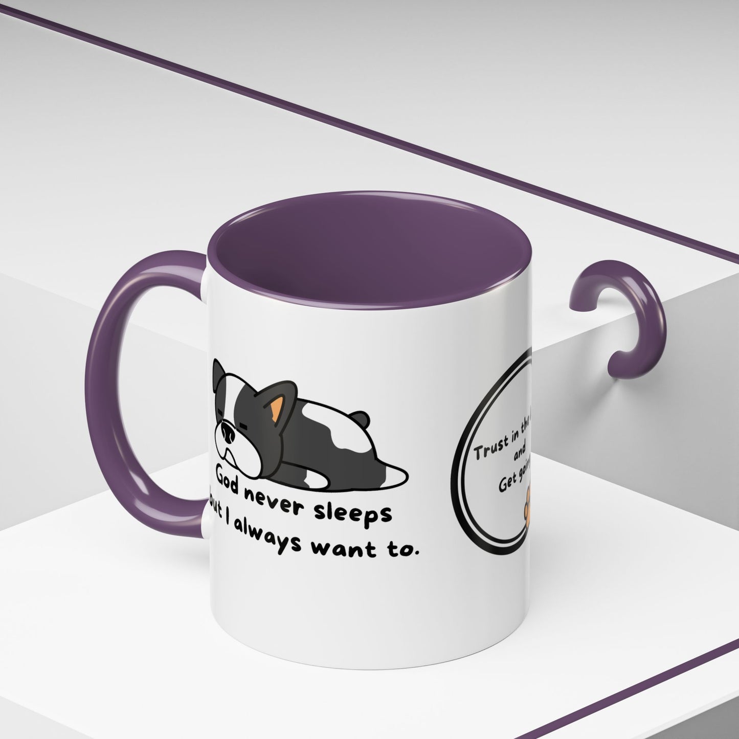 Christian "God never sleeps" 11 oz and 15oz Accent Mug, multiple colors, Christian Mug